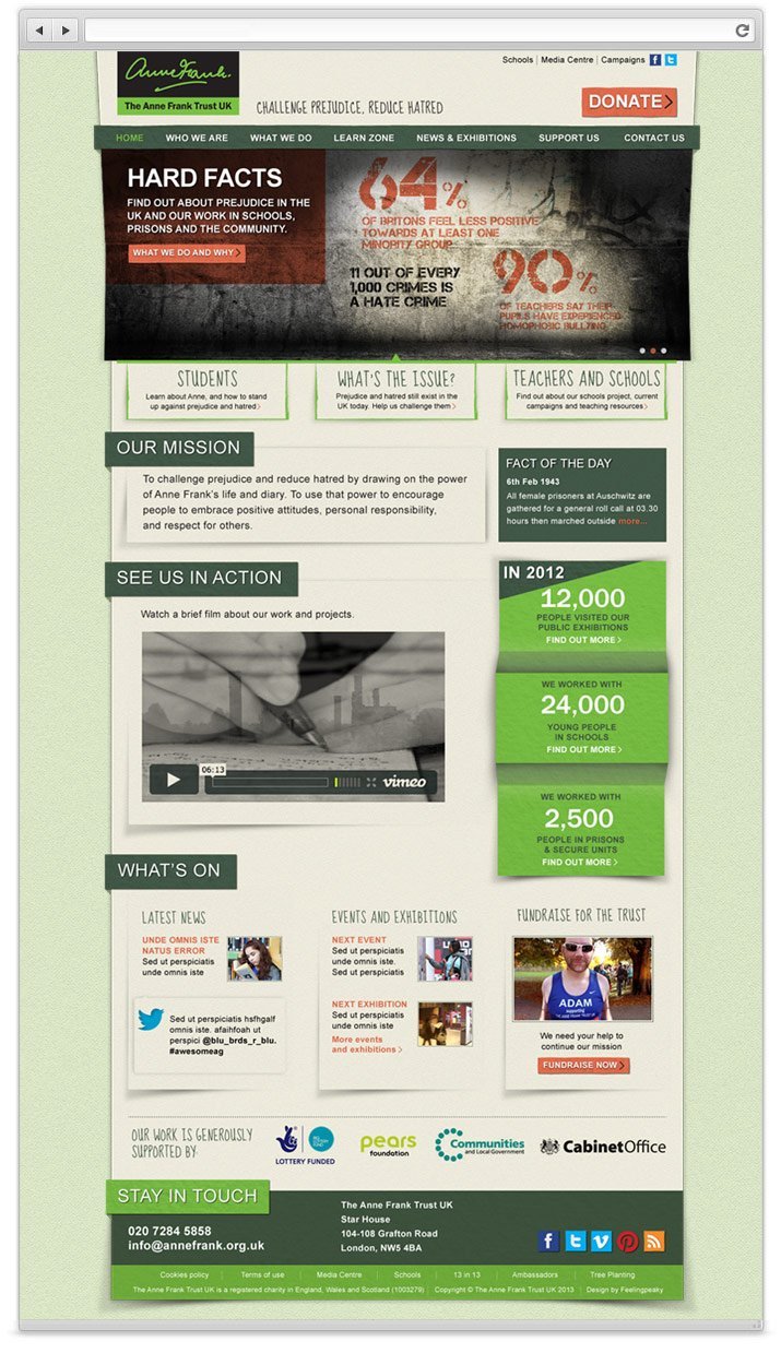 Anne Frank Trust charity website design