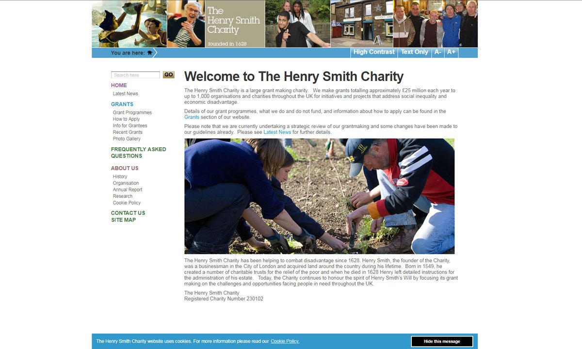 The Henry Smith Charity website design - Before redesign